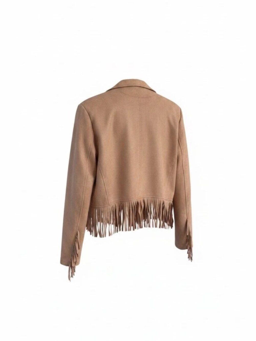 New Women's Khaki Fringe Trim Open Front Jacket Sz M - Picture 3 of 3